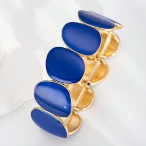 Blue Enamel and Gold Bangle Stretch Bracelet